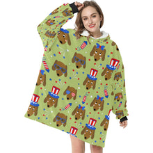 Load image into Gallery viewer, Happy 4th of July Dachshunds Blanket Hoodie for Women - 4 Colors-Apparel-Apparel, Blankets, Dachshund-Green-5