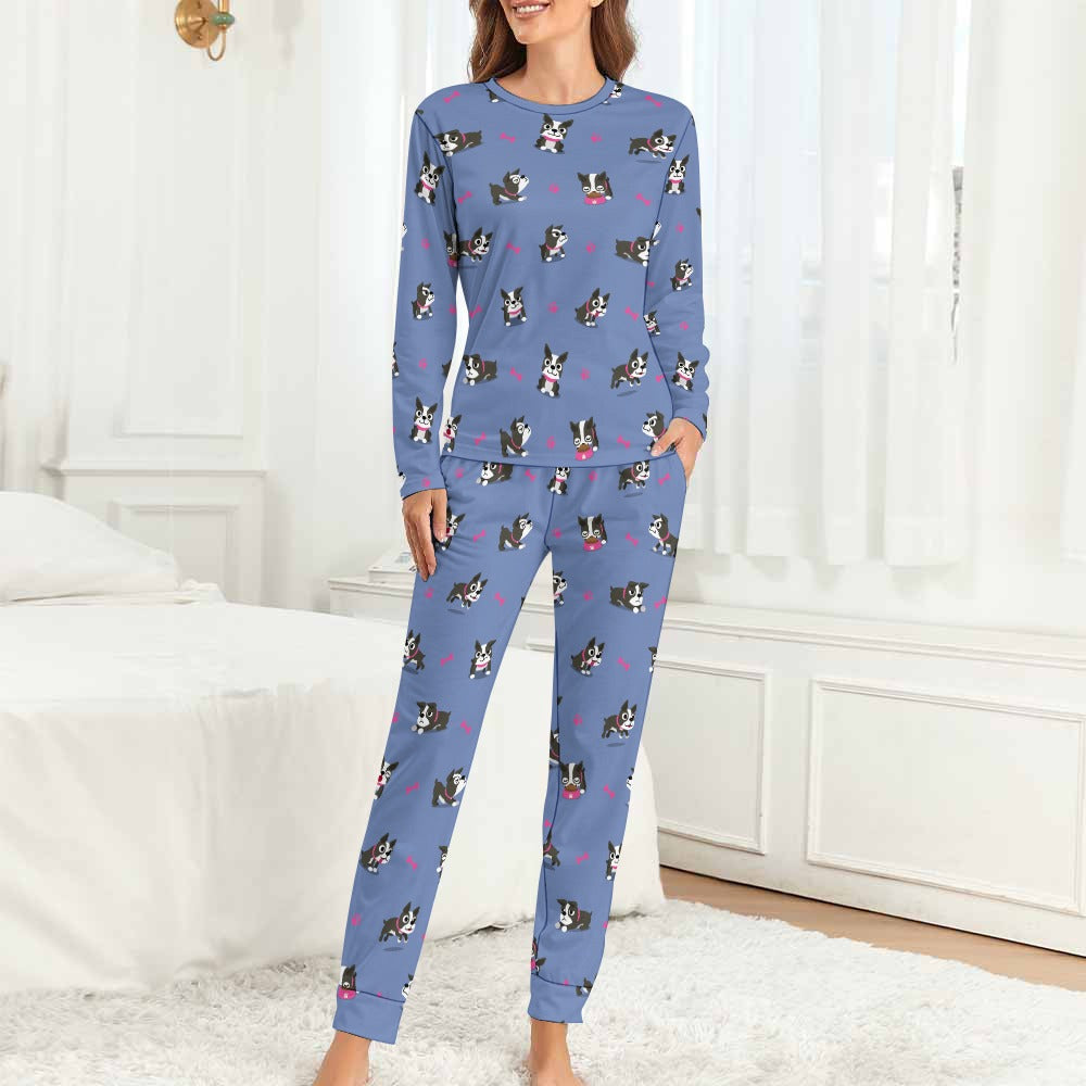 Boston Terrier Love Women's Soft Pajama Set - 4 Colors-Pajamas-Apparel, Boston Terrier, Pajamas-Cornflower Blue-XS-1