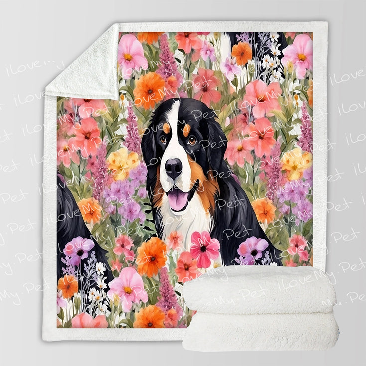Bernese Mountain Dog in Bloom Fleece Blanket-Blanket-Bernese Mountain Dog, Blankets, Home Decor-3