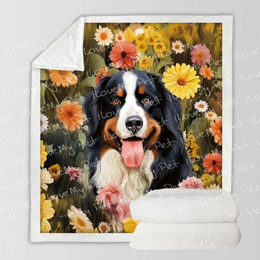 Daisy Garden Bernese Mountain Dog Fleece Blanket