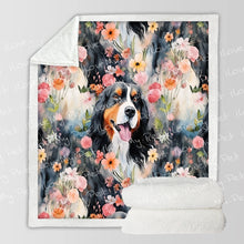 Load image into Gallery viewer, Watercolor Flower Garden Bernese Mountain Dog Fleece Blanket-Blanket-Bernese Mountain Dog, Blankets, Home Decor-Small-1