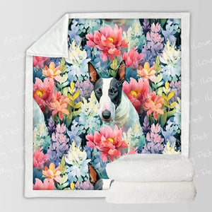 Black and White Bull Terrier in Bloom Fleece Blanket-Blanket-Blankets, Bull Terrier, Home Decor-12