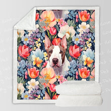 Load image into Gallery viewer, Botanical Beauty Fawn and White Bull Terrier Fleece Blanket-Blanket-Blankets, Bull Terrier, Home Decor-3