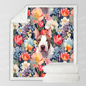 Botanical Beauty Fawn and White Bull Terrier Fleece Blanket-Blanket-Blankets, Bull Terrier, Home Decor-3