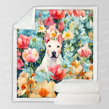 Load image into Gallery viewer, Botanical Beauty White Bull Terrier Fleece Blanket-Blanket-Blankets, Bull Terrier, Home Decor-3