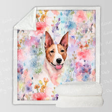 Load image into Gallery viewer, Watercolor Flower Garden Fawn and White Bull Terrier Fleece Blanket-Blanket-Blankets, Bull Terrier, Home Decor-Small-1