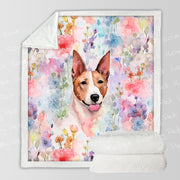 Watercolor Flower Garden Fawn and White Bull Terrier Fleece Blanket-Blanket-Blankets, Bull Terrier, Home Decor-12