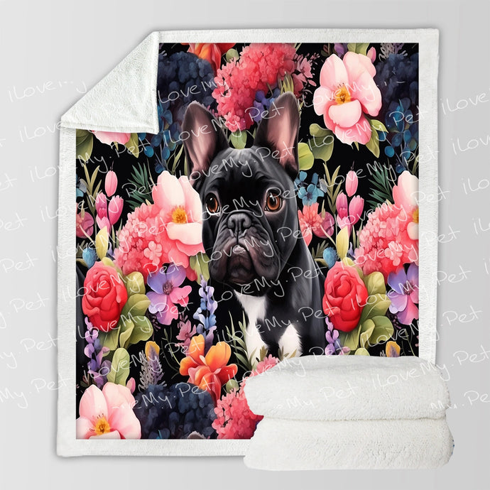 Botanical Beauty Black Frenchie Soft Warm Fleece Blanket-Blanket-Blankets, French Bulldog, Home Decor-Small-1
