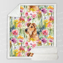 Load image into Gallery viewer, Watercolor Flower Garden Airdale Terrier Soft Warm Fleece Blanket-Blanket-Airedale Terrier, Blankets, Home Decor-3