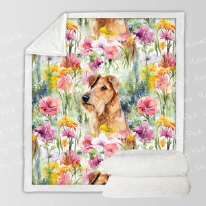 Watercolor Flower Garden Airdale Terrier Soft Warm Fleece Blanket-Blanket-Airedale Terrier, Blankets, Home Decor-3