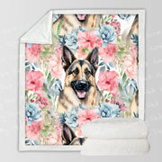 Watercolor Flower Garden German Shepherd Fleece Blanket-Blanket-Blankets, German Shepherd, Home Decor-12