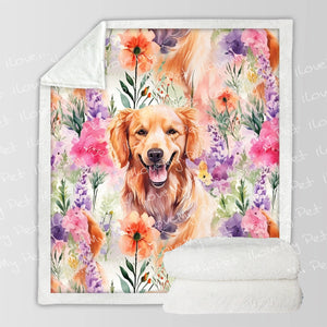 Golden Retriever in Lavender Bloom Soft Warm Fleece Blanket-Blanket-Blankets, Golden Retriever, Home Decor-12
