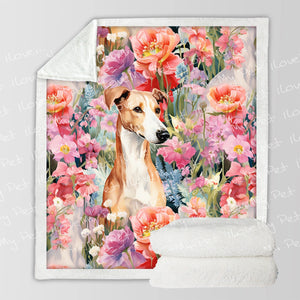 Botanical Beauty Red and White Greyhound / Whippet Fleece Blanket-Blanket-Blankets, Greyhound, Home Decor, Whippet-3