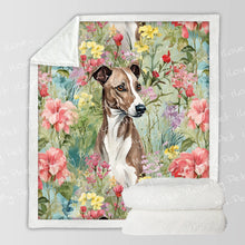 Load image into Gallery viewer, Brindle Greyhound / Whippet in Floral Bloom Fleece Blanket-Blanket-Blankets, Greyhound, Home Decor, Whippet-3