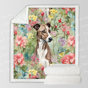 Brindle Greyhound / Whippet in Floral Bloom Fleece Blanket-Blanket-Blankets, Greyhound, Home Decor, Whippet-3