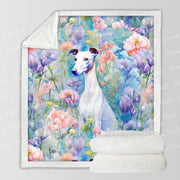 Magical Pastel Garden White Greyhound / Whippet Fleece Blanket-Blanket-Blankets, Greyhound, Home Decor, Whippet-3