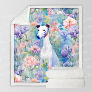 Magical Pastel Garden White Greyhound / Whippet Fleece Blanket-Blanket-Blankets, Greyhound, Home Decor, Whippet-3