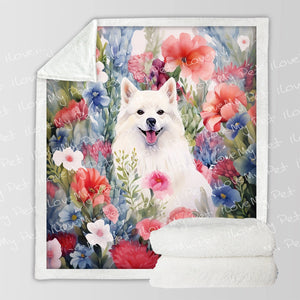 American Eskimo Dog in Bloom Soft Warm Fleece Blanket-Blanket-American Eskimo Dog, Blankets, Home Decor-3