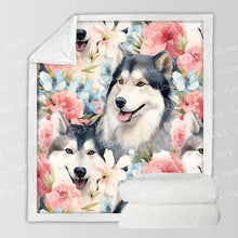 Load image into Gallery viewer, Precious Painted Husky Mom and Baby Fleece Blanket-Blanket-Blankets, Home Decor, Siberian Husky-12