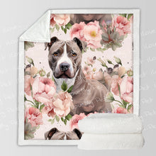 Load image into Gallery viewer, Blossoming Floral Embrace Black Pit Bull Fleece Blanket-Blanket-Blankets, Home Decor, Pit Bull-12