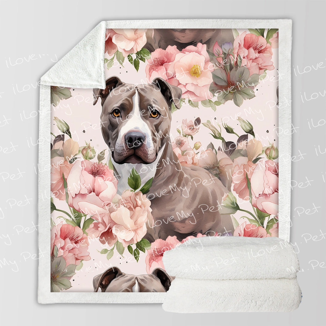 Blossoming Floral Embrace Black Pit Bull Fleece Blanket-Blanket-Blankets, Home Decor, Pit Bull-Small-1