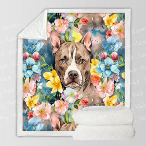 Brindle Pit Bull in Bloom Soft Warm Fleece Blanket-Blanket-Blankets, Home Decor, Pit Bull-3