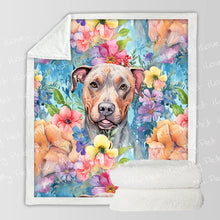 Load image into Gallery viewer, Floral Cascade Red Brindle Pit Bull Soft Warm Fleece Blanket-Blanket-Blankets, Home Decor, Pit Bull-Small-1