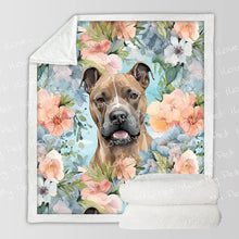 Load image into Gallery viewer, Watercolor Flower Garden Brindle Pit Bull Fleece Blanket-Blanket-Blankets, Home Decor, Pit Bull-3