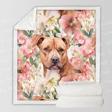 Load image into Gallery viewer, Watercolor Garden Red Pit Bull Soft Warm Fleece Blanket-Blanket-Blankets, Home Decor, Pit Bull-3