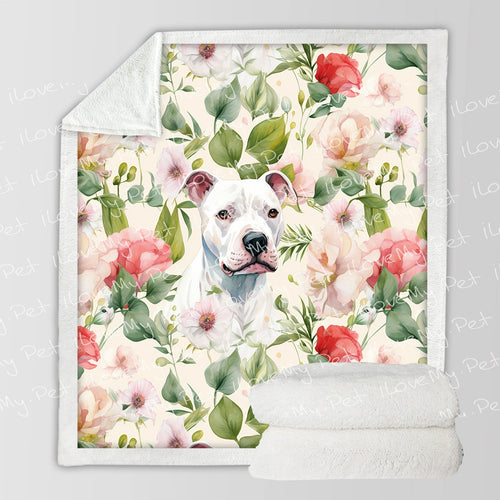 White Pit Bull in Bloom Soft Warm Fleece Blanket-Blanket-Blankets, Home Decor, Pit Bull-Small-1