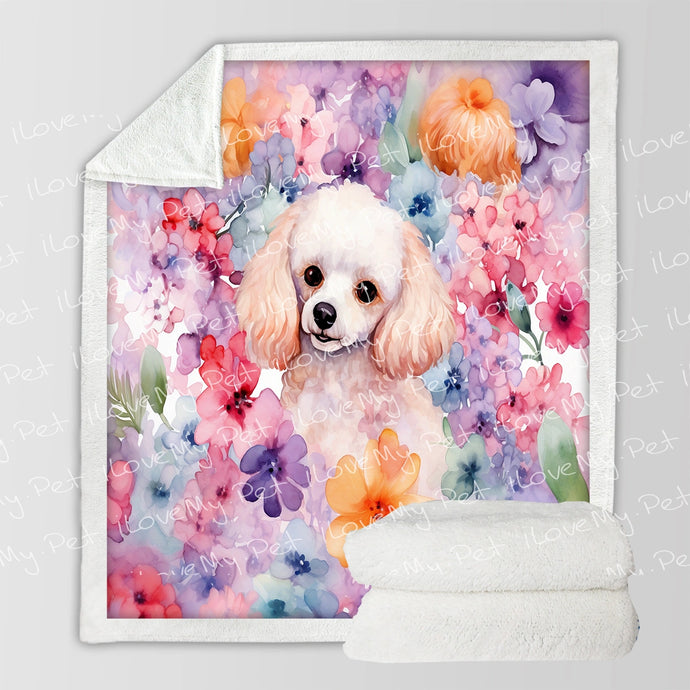 Pastel Watercolor Garden Poodle Soft Warm Fleece Blanket-Blanket-Blankets, Home Decor, Poodle-Small-1