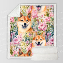 Load image into Gallery viewer, Blooming Bliss with Shiba Smiles Soft Warm Fleece Blanket-Blanket-Blankets, Home Decor, Shiba Inu-3