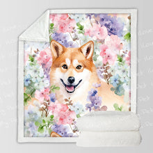 Load image into Gallery viewer, Pastel Petals Shiba Serenade Soft Warm Fleece Blanket-Blanket-Blankets, Home Decor, Shiba Inu-12