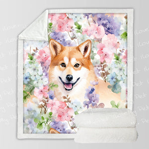 Pastel Petals Shiba Serenade Soft Warm Fleece Blanket-Blanket-Blankets, Home Decor, Shiba Inu-12