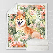 Load image into Gallery viewer, Spring Blossom Shiba Inu Soft Warm Fleece Blanket-Blanket-Blankets, Home Decor, Shiba Inu-3