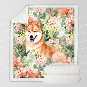 Spring Blossom Shiba Inu Soft Warm Fleece Blanket-Blanket-Blankets, Home Decor, Shiba Inu-3