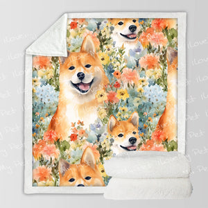 Spring Summer Bloom Shiba Inu Mom and Baby Fleece Blanket-Blanket-Blankets, Home Decor, Shiba Inu-3