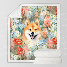 Load image into Gallery viewer, Wildflower Shiba Inu Soft Warm Fleece Blanket-Blanket-Blankets, Home Decor, Shiba Inu-3
