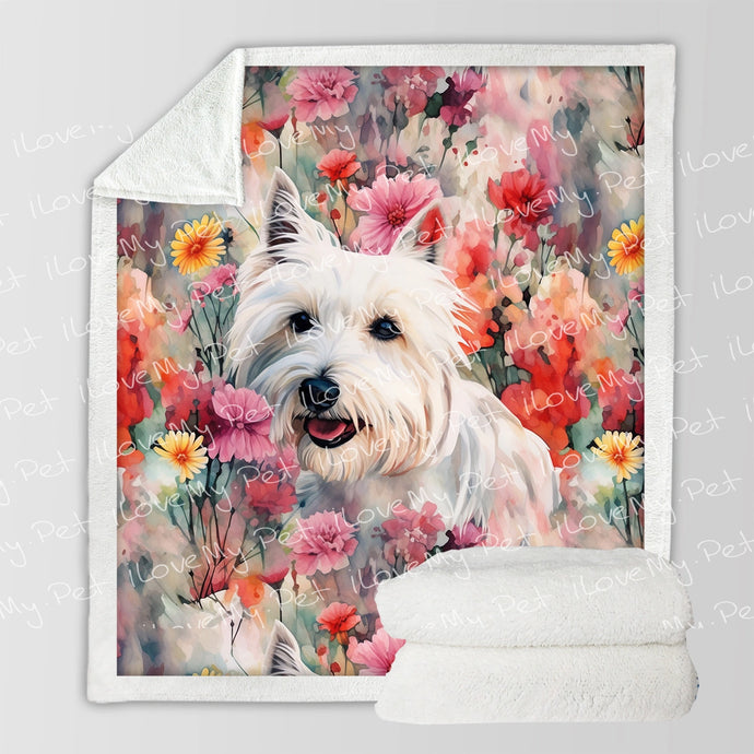 Precious Petals and Westie Bloom Soft Warm Fleece Blanket-Blanket-Blankets, Home Decor, West Highland Terrier-Small-1