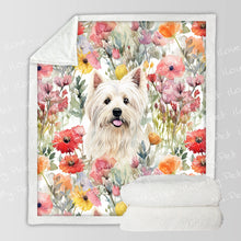 Load image into Gallery viewer, Watercolor Flower Garden Westie Soft Warm Fleece Blanket-Blanket-Blankets, Home Decor, West Highland Terrier-12