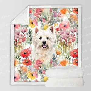 Watercolor Flower Garden Westie Soft Warm Fleece Blanket-Blanket-Blankets, Home Decor, West Highland Terrier-12