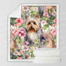 Load image into Gallery viewer, Pink Petals Yorkie Bloom Soft Warm Fleece Blanket-Blanket-Blankets, Home Decor, Yorkshire Terrier-3