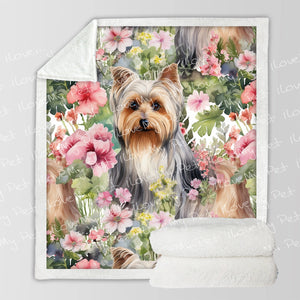 Pink Petals Yorkie Bloom Soft Warm Fleece Blanket-Blanket-Blankets, Home Decor, Yorkshire Terrier-3