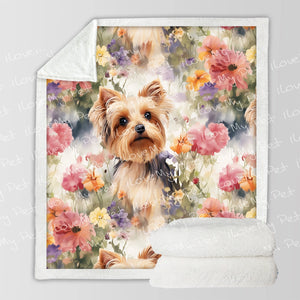 Watercolor Flower Garden Yorkie Soft Warm Fleece Blanket-Blanket-Blankets, Home Decor, Yorkshire Terrier-12