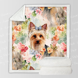 Yorkie in Summer Bloom Soft Warm Fleece Blanket-Blanket-Blankets, Home Decor, Yorkshire Terrier-3