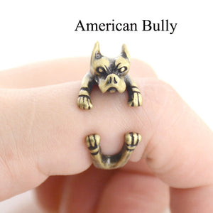 3D American Bully Finger Wrap Rings-Resizable-Antique Bronze-2