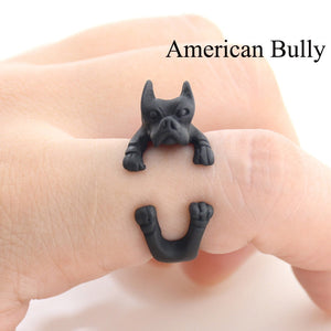 3D American Bully Finger Wrap Rings-Resizable-Black Gun-3