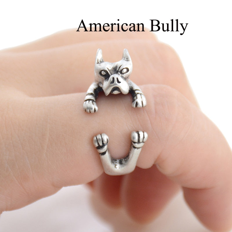 3D American Bully Finger Wrap Rings-Resizable-Antique Silver-1