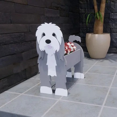 Image of a super cute 3d bearded collie flower pot