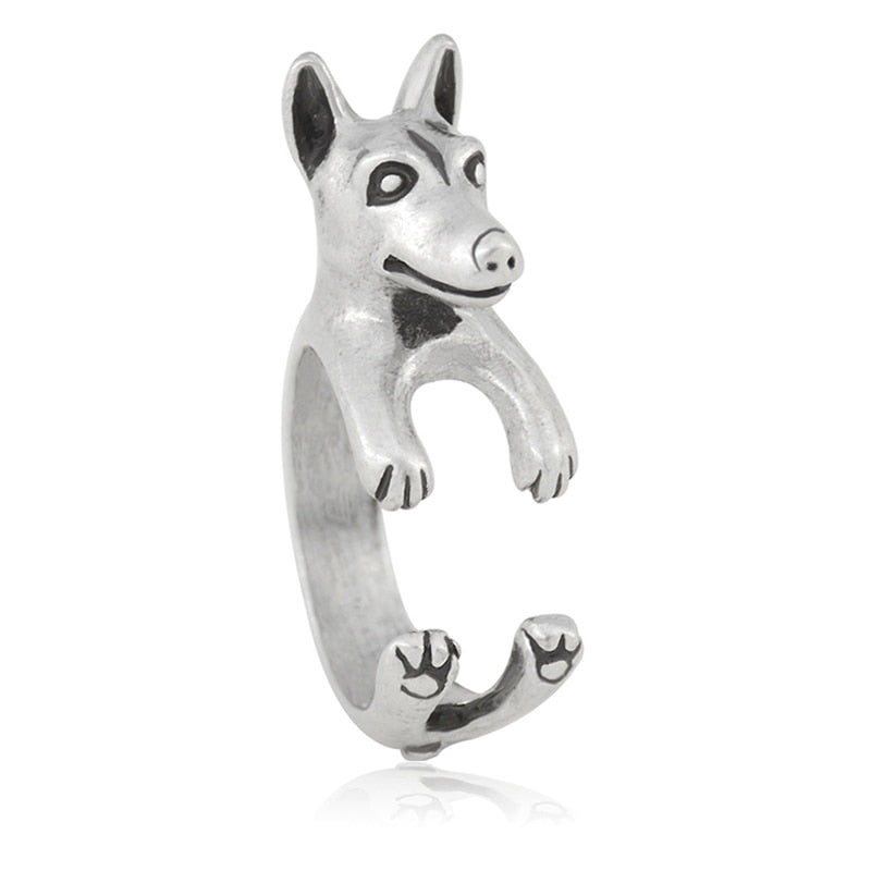 3D Bull Terrier Finger Wrap Rings-Dog Themed Jewellery-Bull Terrier, Jewellery, Ring-Silver-Resizable-2